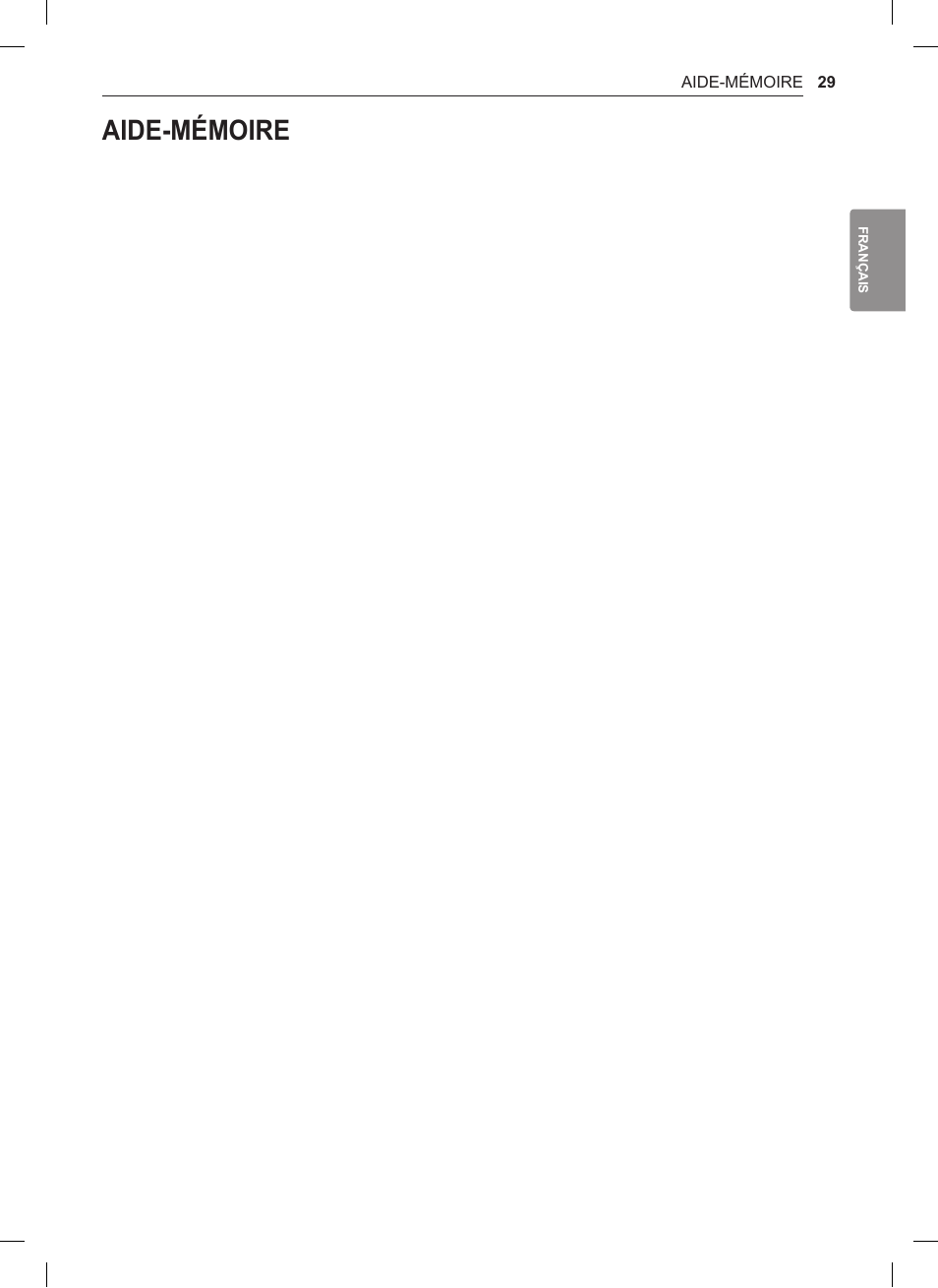 Aide-mémoire | LG 0.9 cu. ft. Countertop Microwave User Manual User Manual | Page 59 / 60