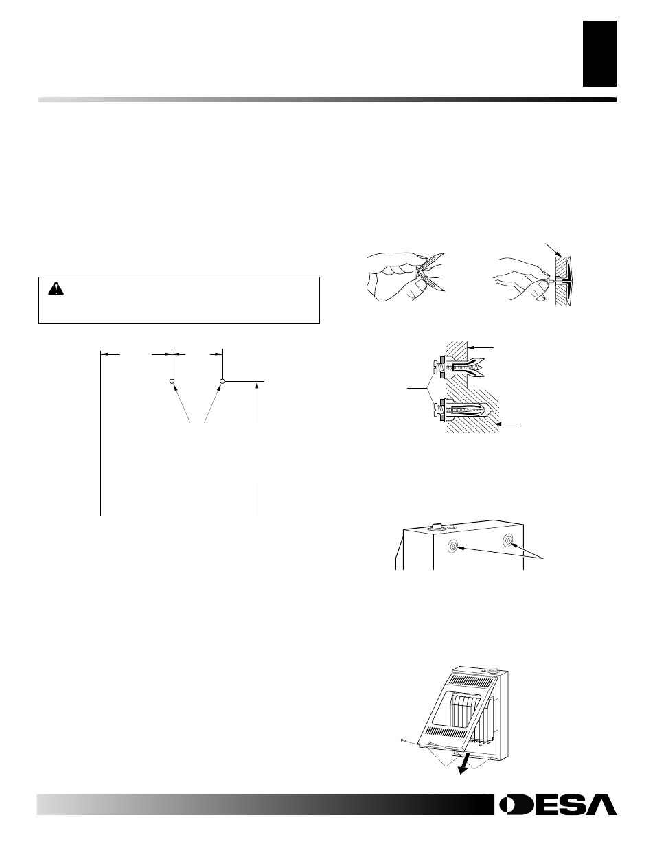 Installation, Continued, Installing heater to wall | Thermostat sensing bulb (thermostat models only) | Desa VP5D User Manual | Page 7 / 34