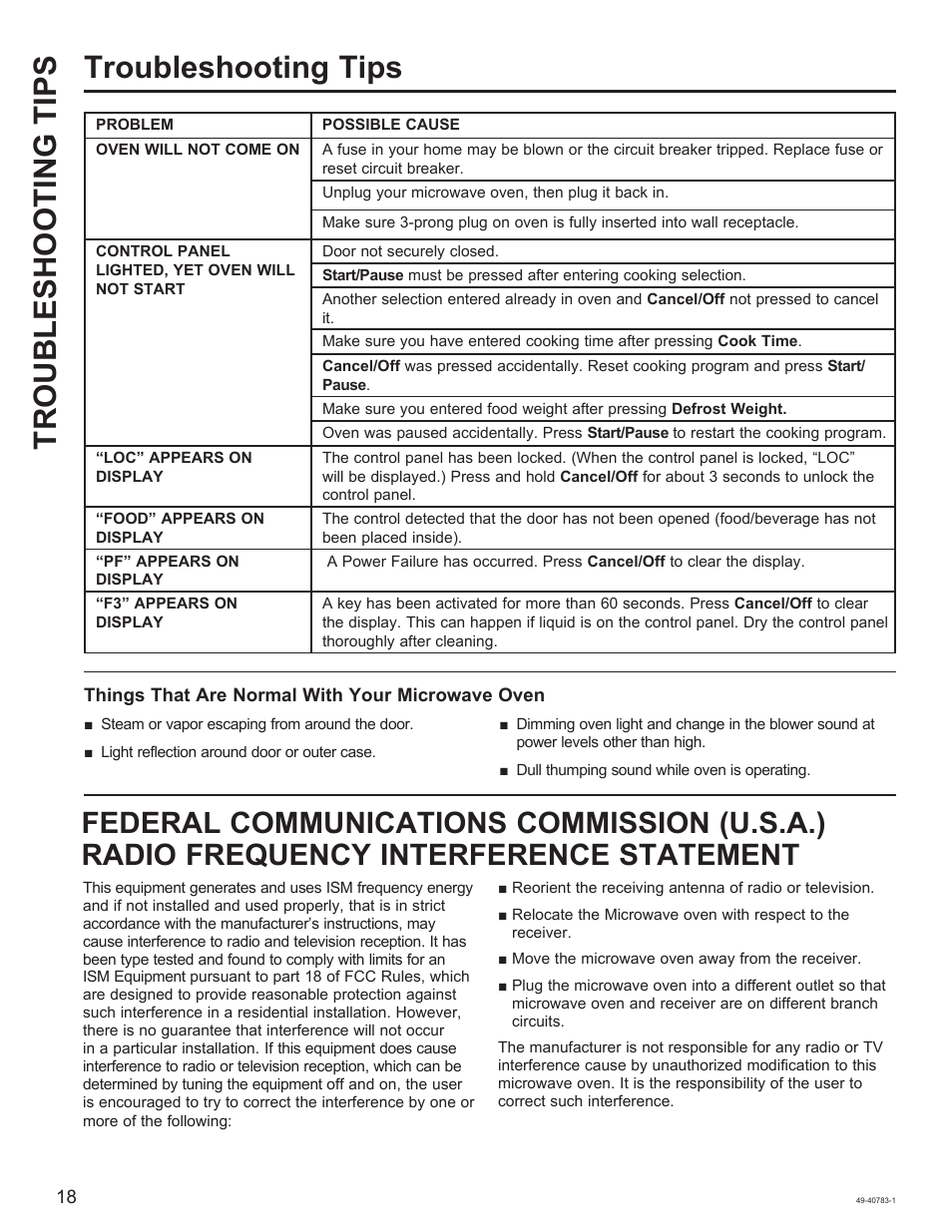 Troubleshooting tips troubleshooting tips | GE 0.9 cu. ft. Countertop Microwave Oven Use and Care Guide User Manual | Page 18 / 40