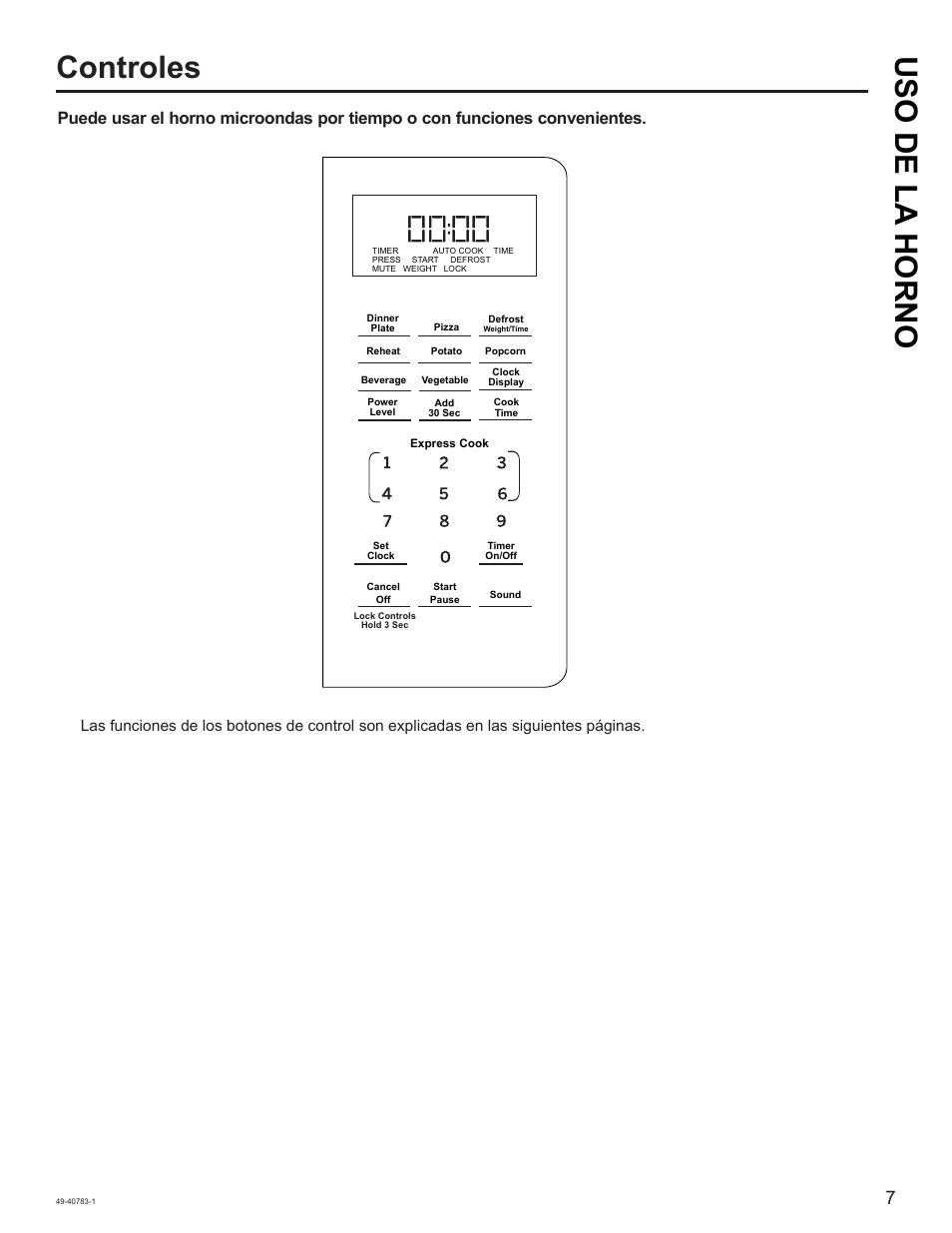 Uso de la horno controles | GE 0.9 cu. ft. Countertop Microwave Oven Use and Care Guide User Manual | Page 27 / 40
