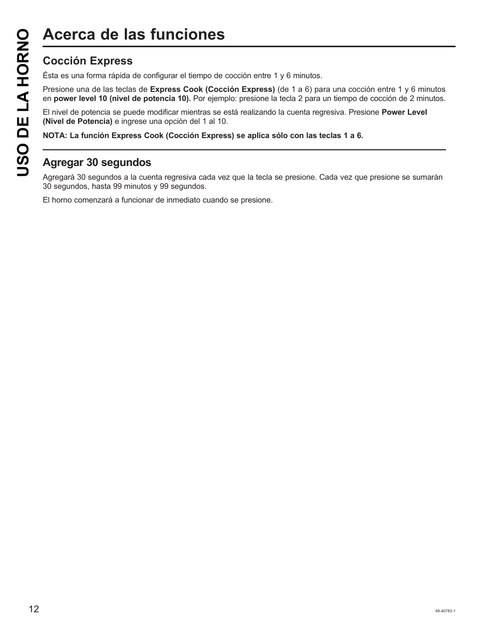 Uso de la horno acerca de las funciones | GE 0.9 cu. ft. Countertop Microwave Oven Use and Care Guide User Manual | Page 32 / 40