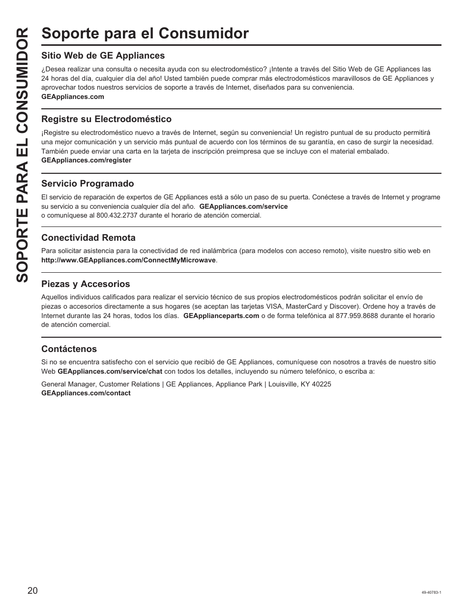 GE 0.9 cu. ft. Countertop Microwave Oven Use and Care Guide User Manual | Page 40 / 40