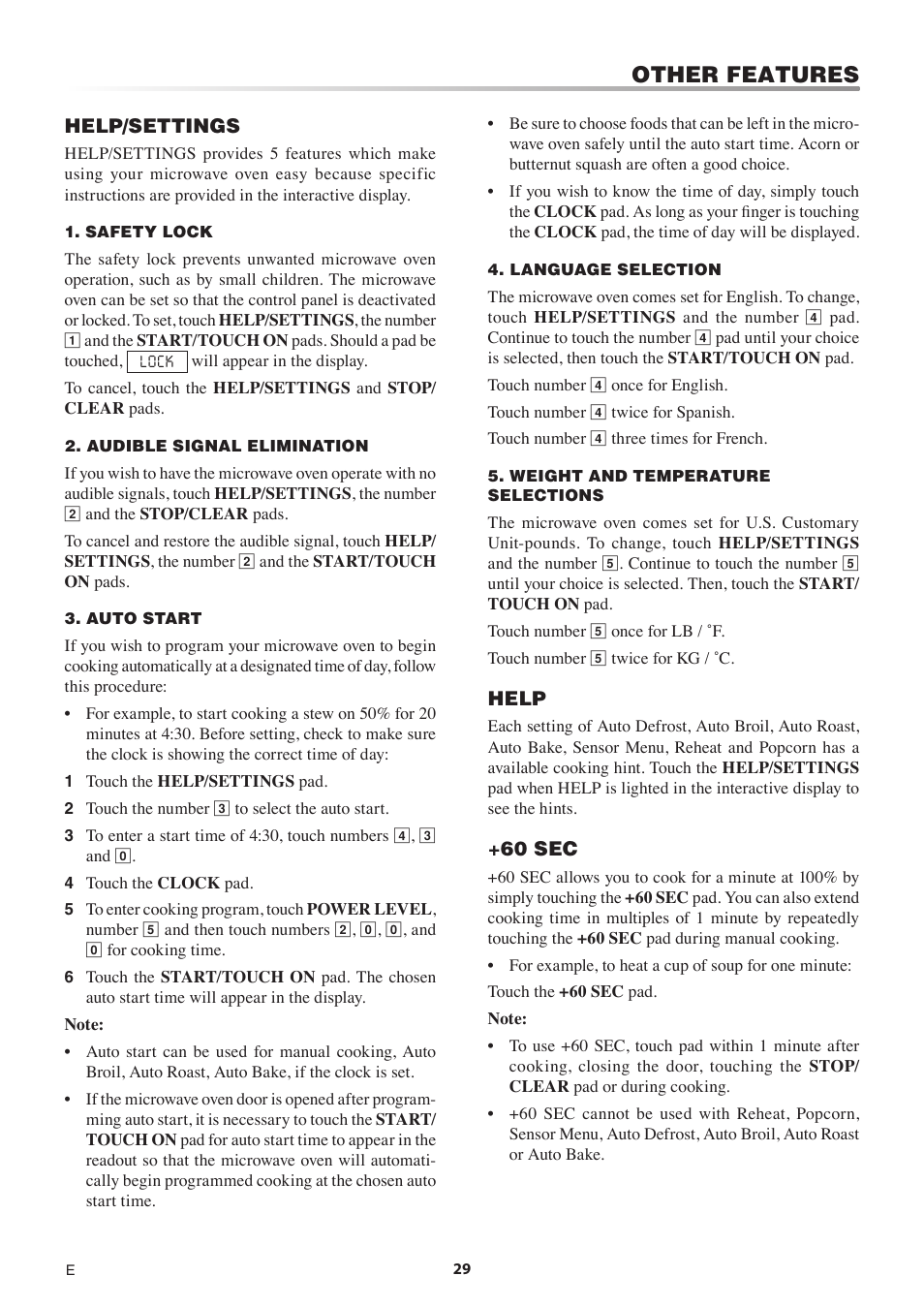 Other features | Sharp 1.5 Cu. Ft. Countertop Microwave Oven Operation Manual User Manual | Page 29 / 68