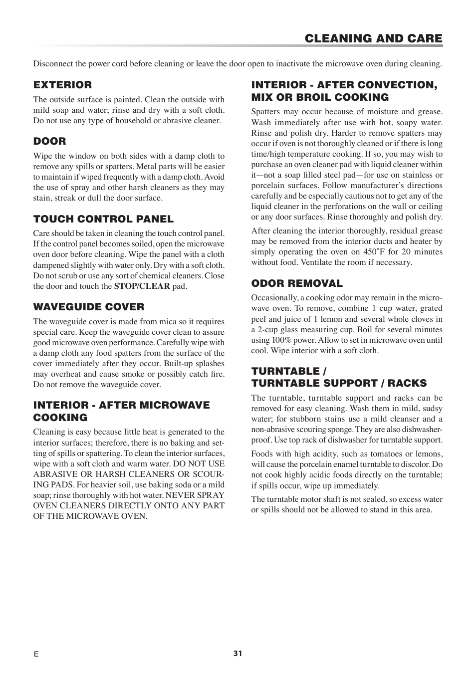 Cleaning and care | Sharp 1.5 Cu. Ft. Countertop Microwave Oven Operation Manual User Manual | Page 31 / 68