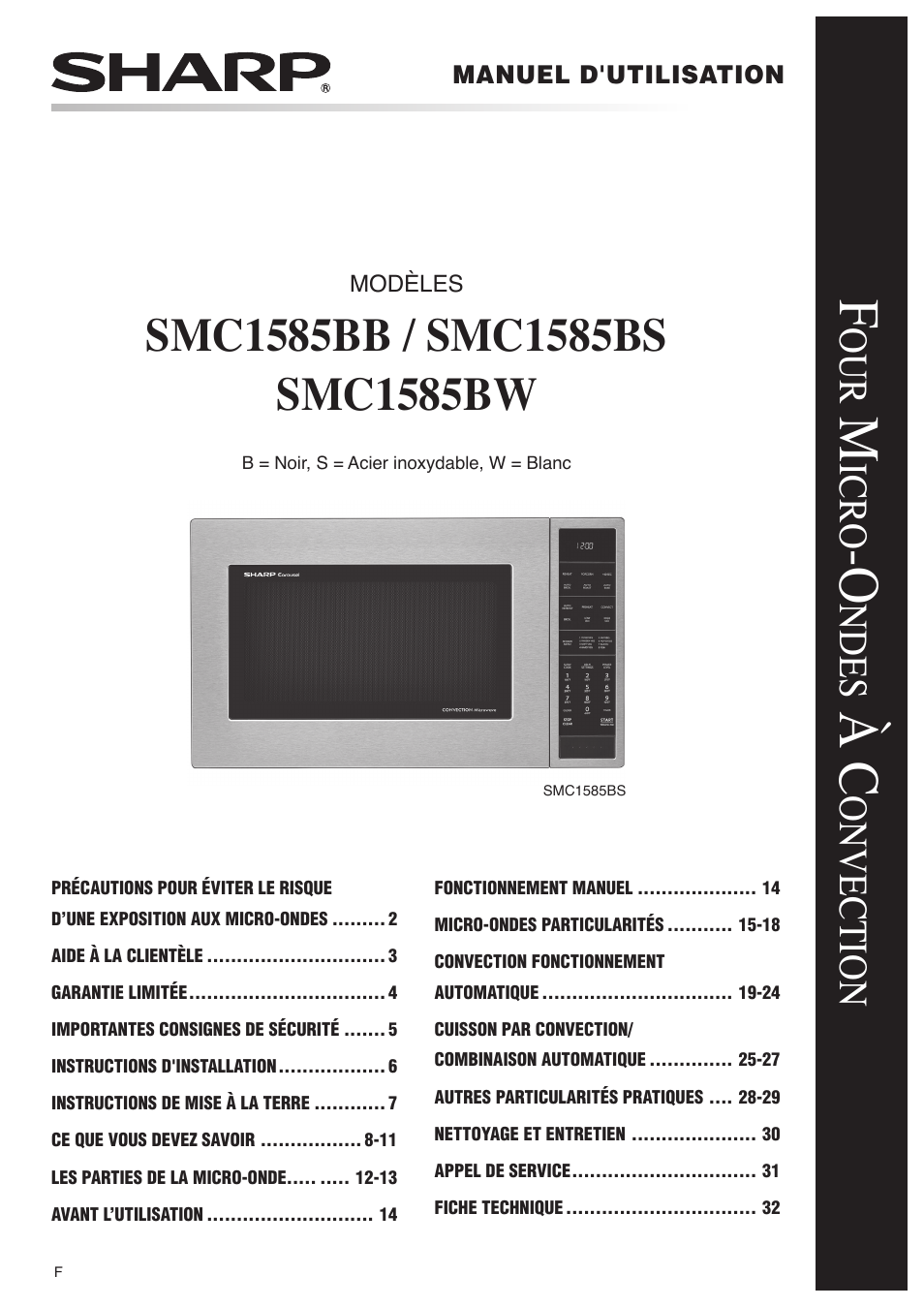 Ic ro, Ndes, Onve ction | Sharp 1.5 Cu. Ft. Countertop Microwave Oven Operation Manual User Manual | Page 35 / 68