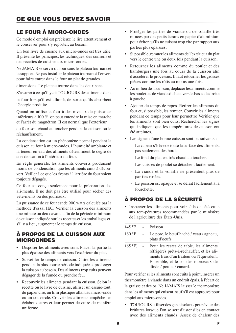 Ce que vous devez savoir | Sharp 1.5 Cu. Ft. Countertop Microwave Oven Operation Manual User Manual | Page 42 / 68