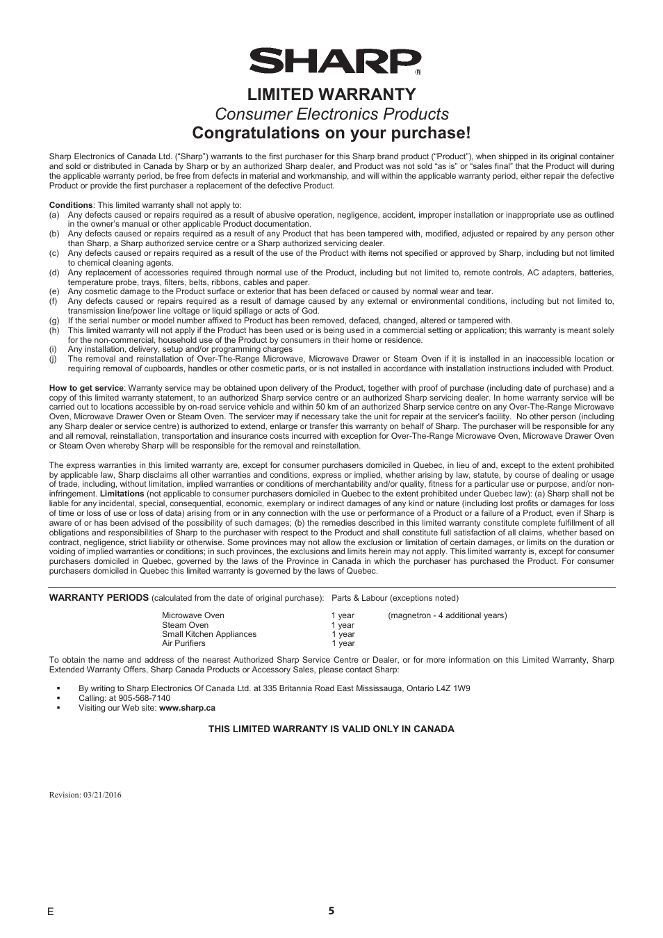 Sharp 1.5 Cu. Ft. Countertop Microwave Oven Operation Manual User Manual | Page 5 / 68