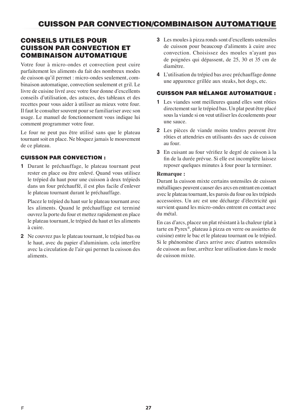 Cuisson par convection/combinaison automatique | Sharp 1.5 Cu. Ft. Countertop Microwave Oven Operation Manual User Manual | Page 61 / 68