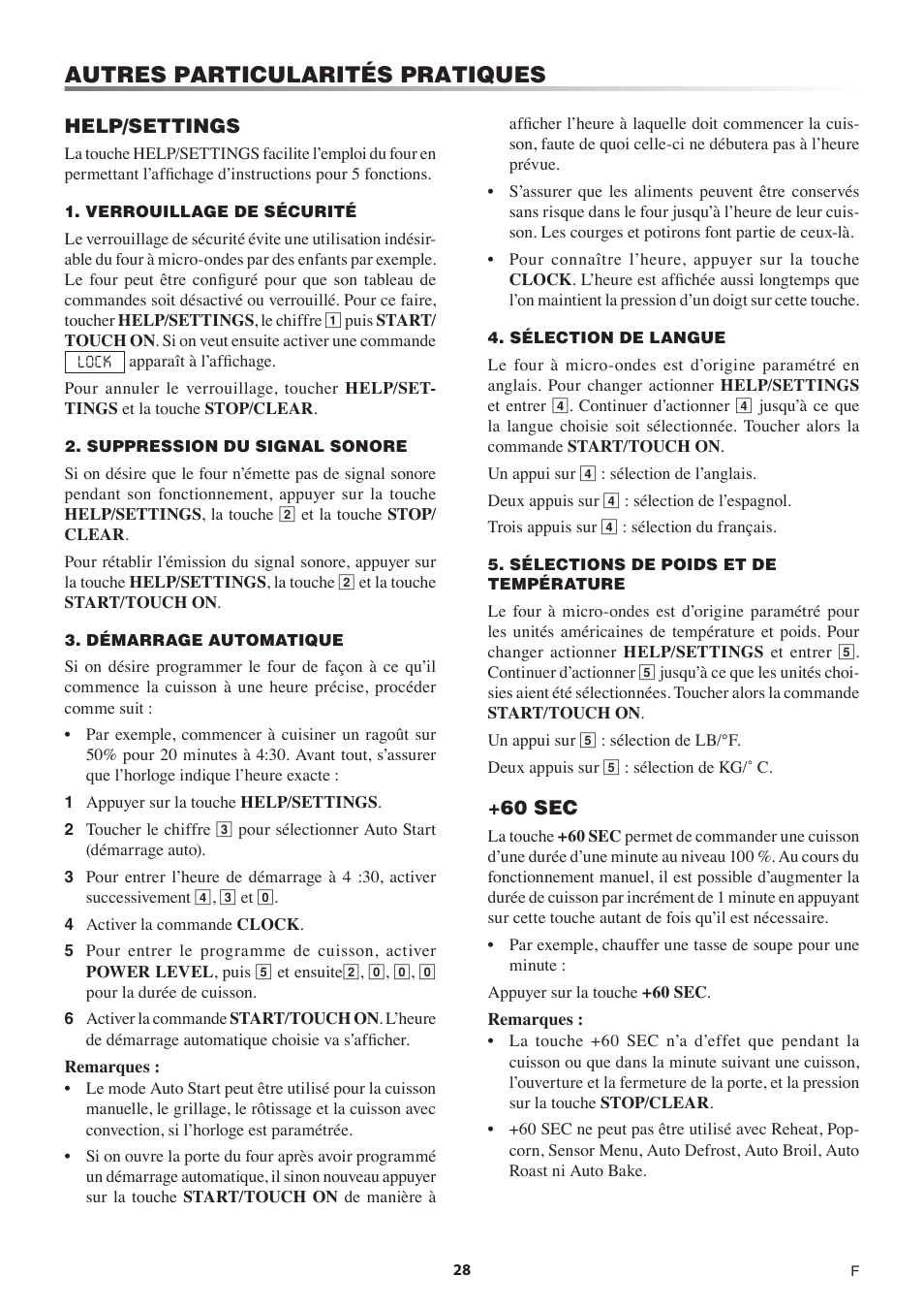 Autres particularités pratiques | Sharp 1.5 Cu. Ft. Countertop Microwave Oven Operation Manual User Manual | Page 62 / 68