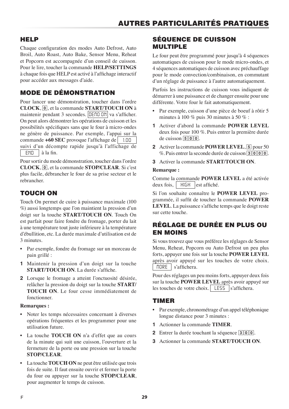 Autres particularités pratiques | Sharp 1.5 Cu. Ft. Countertop Microwave Oven Operation Manual User Manual | Page 63 / 68