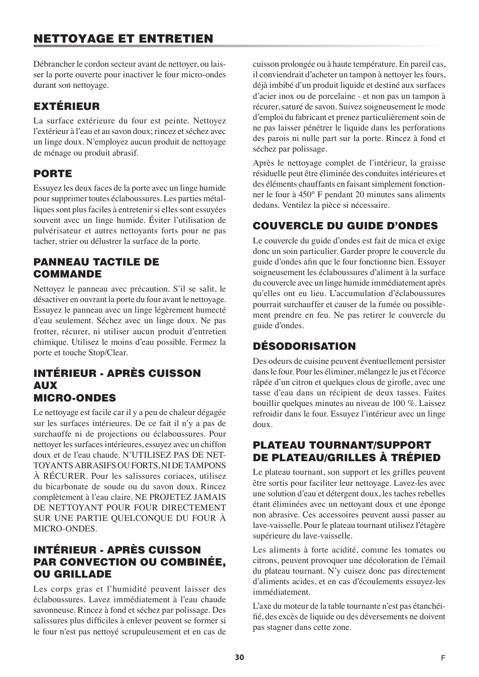 Nettoyage et entretien | Sharp 1.5 Cu. Ft. Countertop Microwave Oven Operation Manual User Manual | Page 64 / 68