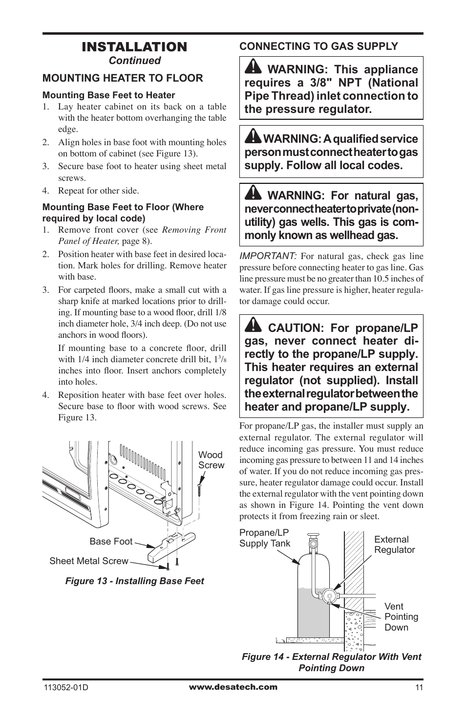 Installation | Desa VP26TA VN30A User Manual | Page 11 / 36