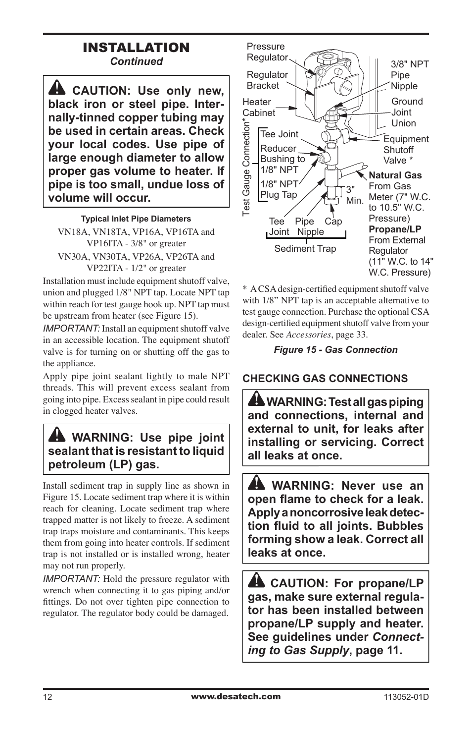 Installation | Desa VP26TA VN30A User Manual | Page 12 / 36