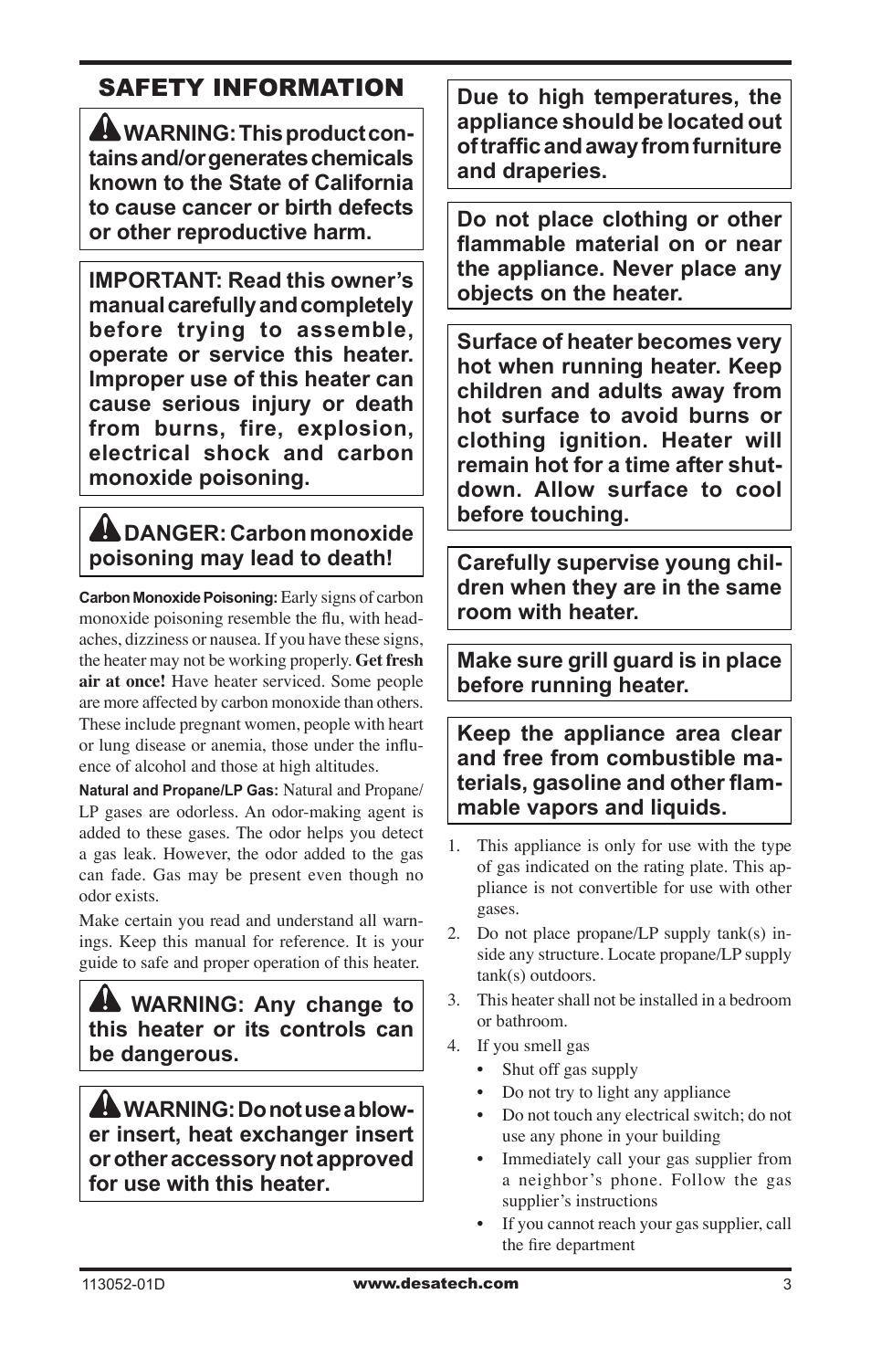 Safety information | Desa VP26TA VN30A User Manual | Page 3 / 36