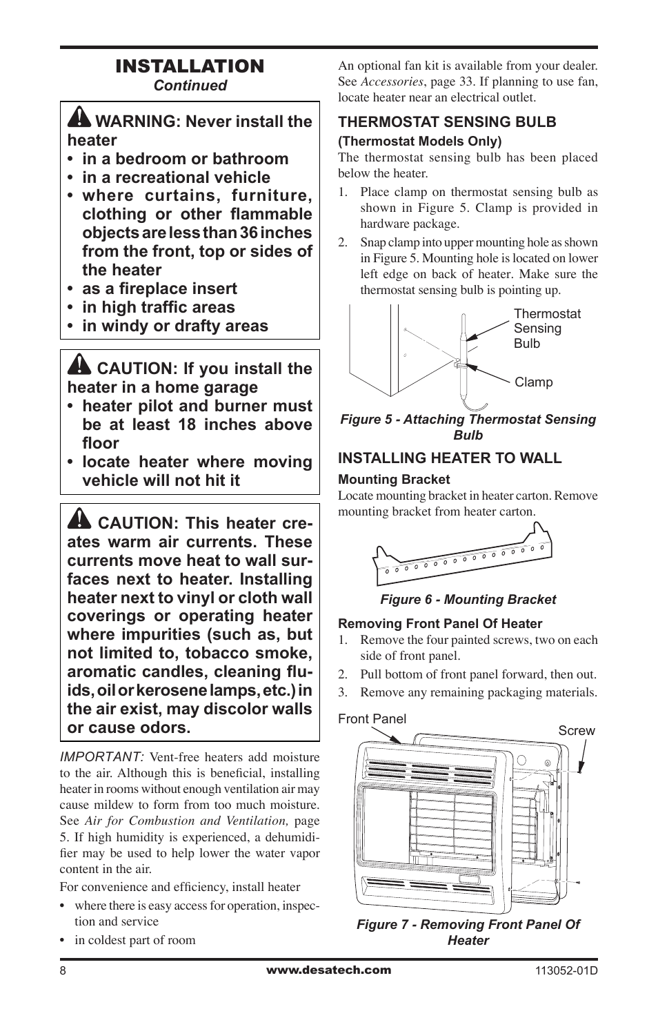Installation | Desa VP26TA VN30A User Manual | Page 8 / 36