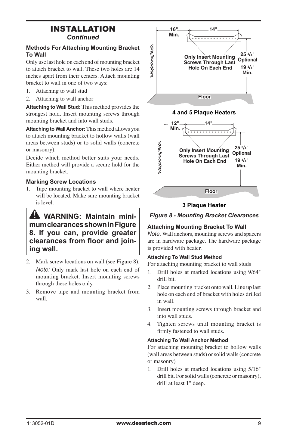 Installation, Continued | Desa VP26TA VN30A User Manual | Page 9 / 36