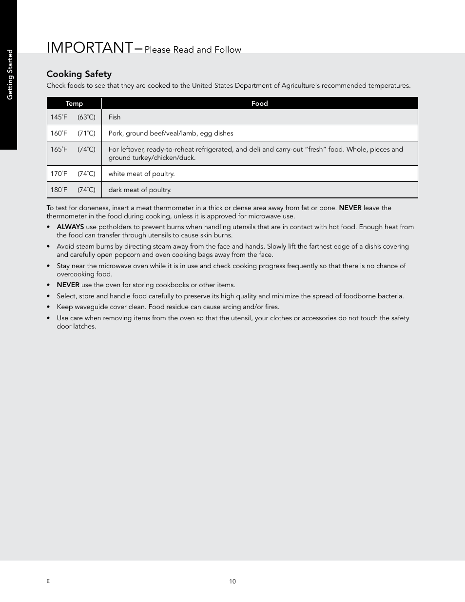 Important, Cooking safety, Please read and follow | Viking 24 Inch Countertop Microwave Oven Use and Care User Manual | Page 12 / 88