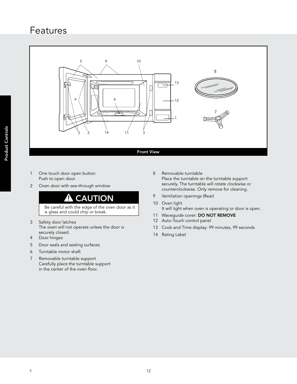 Features, Caution | Viking 24 Inch Countertop Microwave Oven Use and Care User Manual | Page 14 / 88