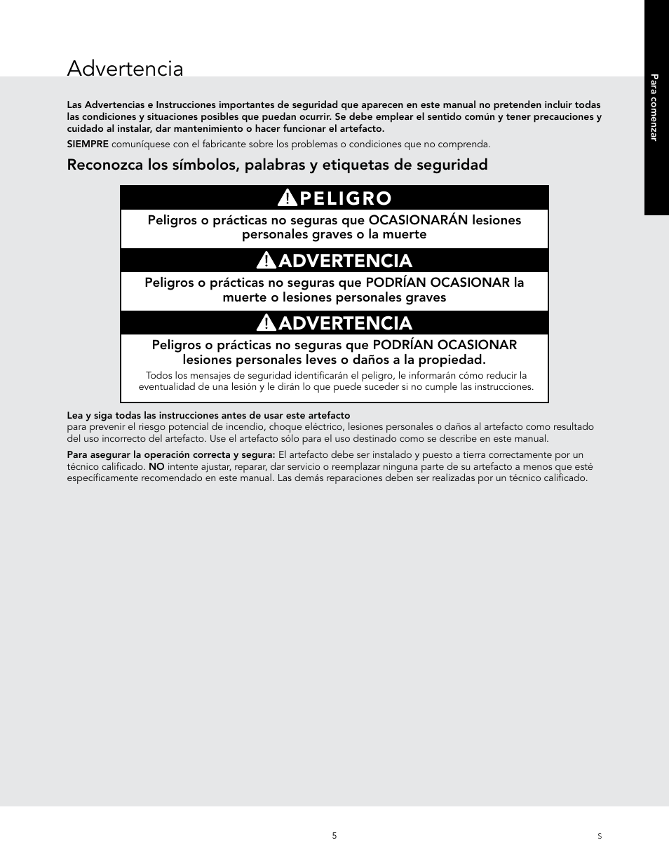 Advertencia, Peligro | Viking 24 Inch Countertop Microwave Oven Use and Care User Manual | Page 33 / 88