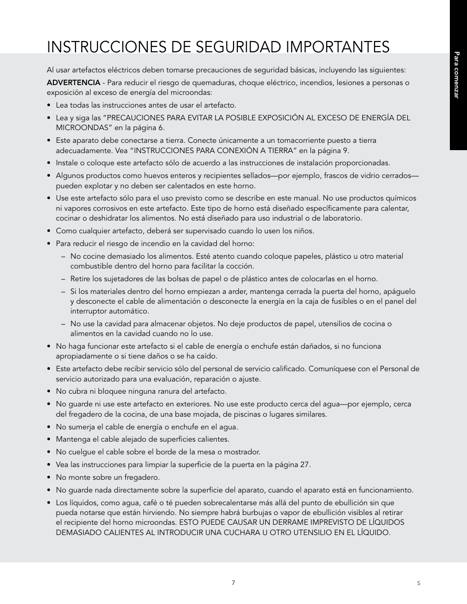 Instrucciones de seguridad importantes | Viking 24 Inch Countertop Microwave Oven Use and Care User Manual | Page 35 / 88