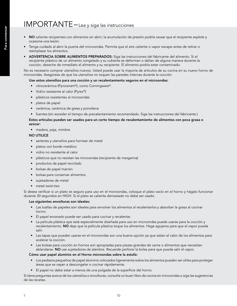 Importante, Lea y siga las instrucciones | Viking 24 Inch Countertop Microwave Oven Use and Care User Manual | Page 38 / 88