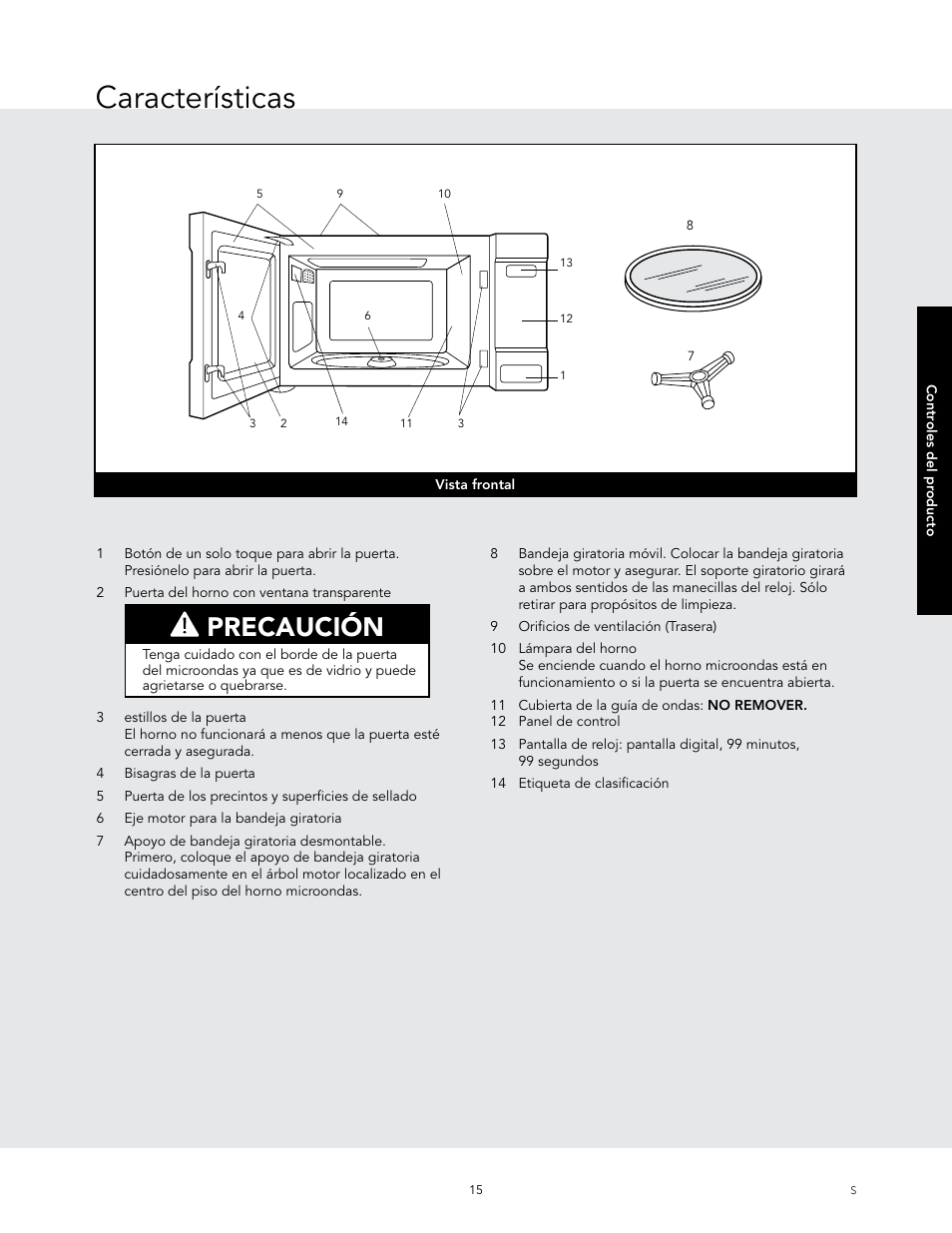 Características, Precaución | Viking 24 Inch Countertop Microwave Oven Use and Care User Manual | Page 43 / 88