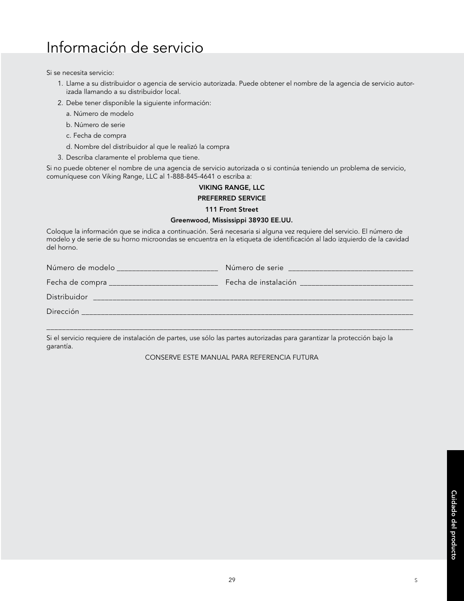 Información de servicio | Viking 24 Inch Countertop Microwave Oven Use and Care User Manual | Page 57 / 88