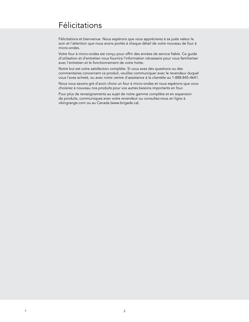 Félicitations | Viking 24 Inch Countertop Microwave Oven Use and Care User Manual | Page 60 / 88
