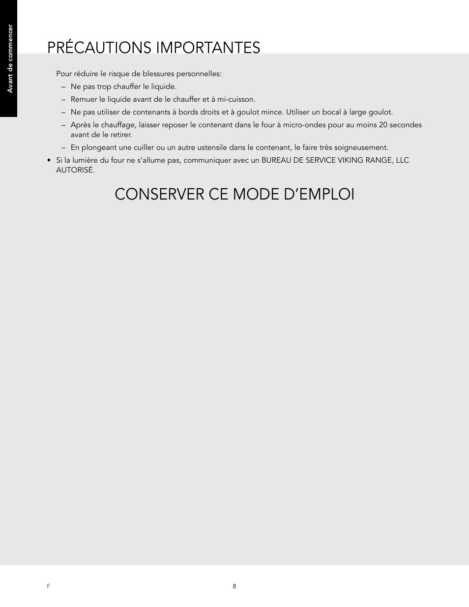 Précautions importantes, Conserver ce mode d’emploi | Viking 24 Inch Countertop Microwave Oven Use and Care User Manual | Page 66 / 88