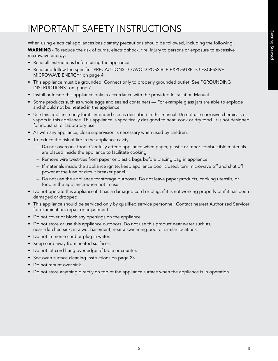 Important safety instructions | Viking 24 Inch Countertop Microwave Oven Use and Care User Manual | Page 7 / 88