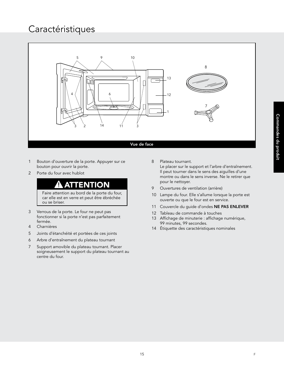 Caractéristiques, Attention | Viking 24 Inch Countertop Microwave Oven Use and Care User Manual | Page 73 / 88