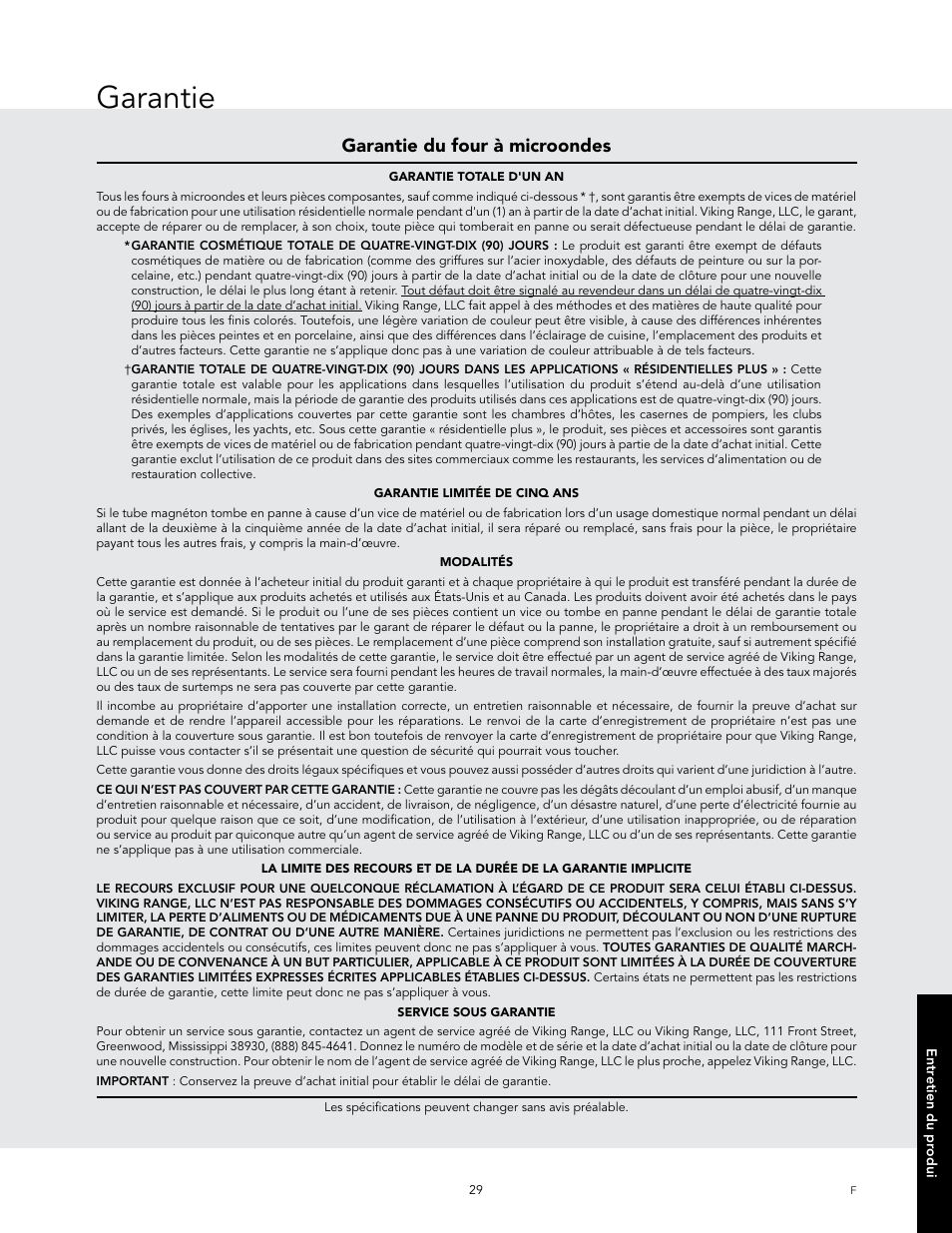 Dépannage garantie, Garantie du four à microondes | Viking 24 Inch Countertop Microwave Oven Use and Care User Manual | Page 87 / 88