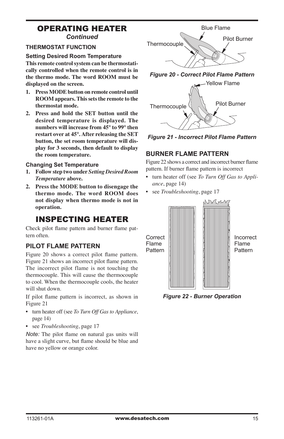 Inspecting heater, Operating heater | Desa VTN25R  ES User Manual | Page 15 / 48