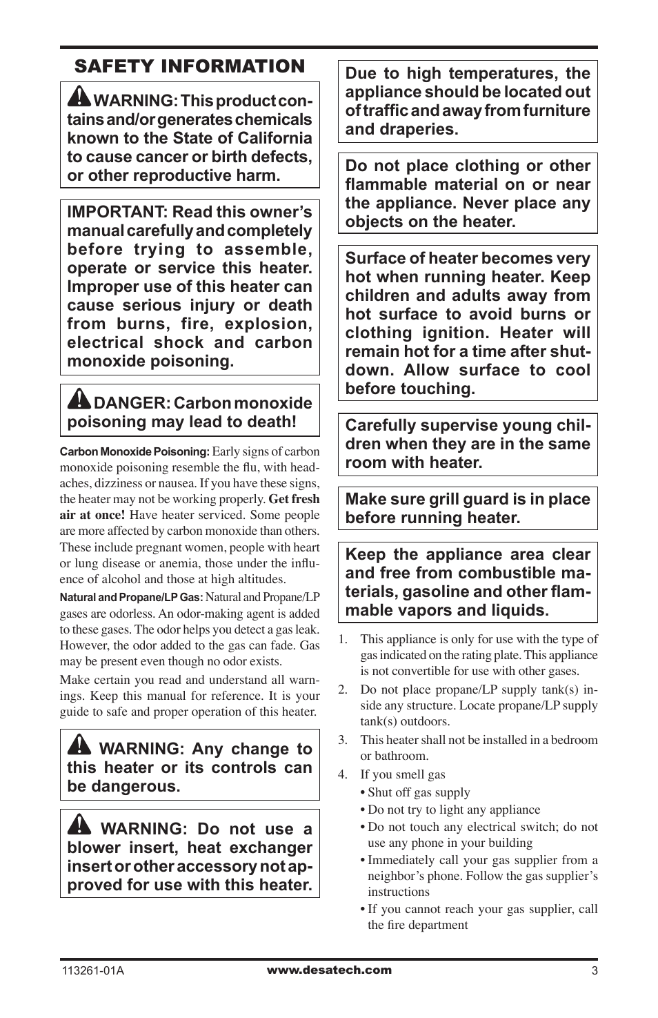 Safety information | Desa VTN25R  ES User Manual | Page 3 / 48