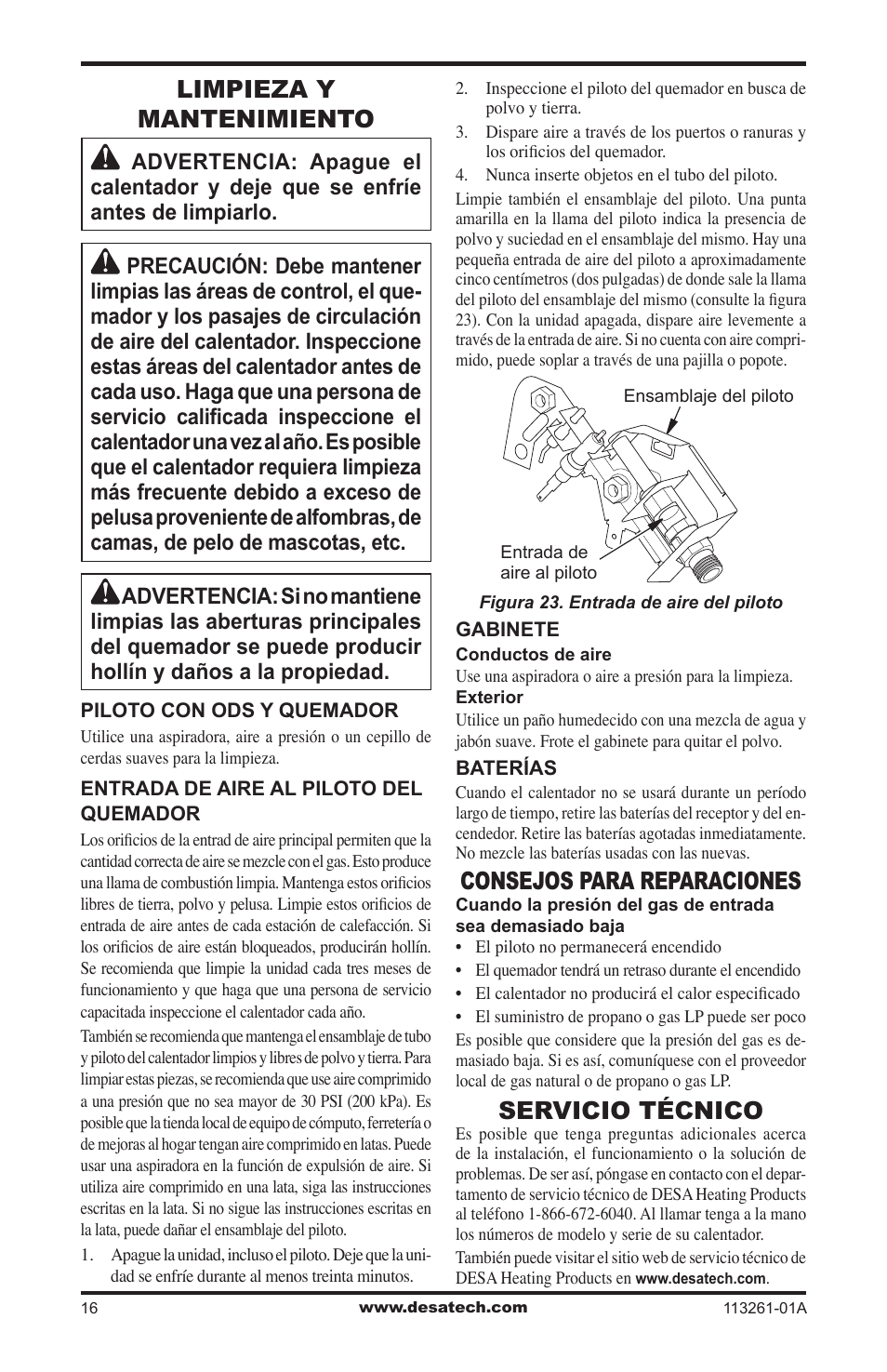Limpieza y mantenimiento, Consejos para reparaciones, Servicio técnico | Desa VTN25R  ES User Manual | Page 40 / 48