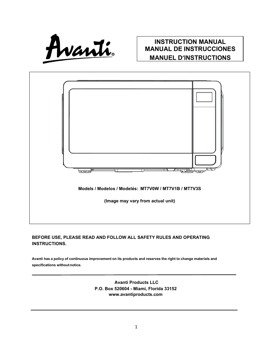 Avanti 18 Inch Countertop Microwave Oven Instruction Guide User Manual | 48 pages