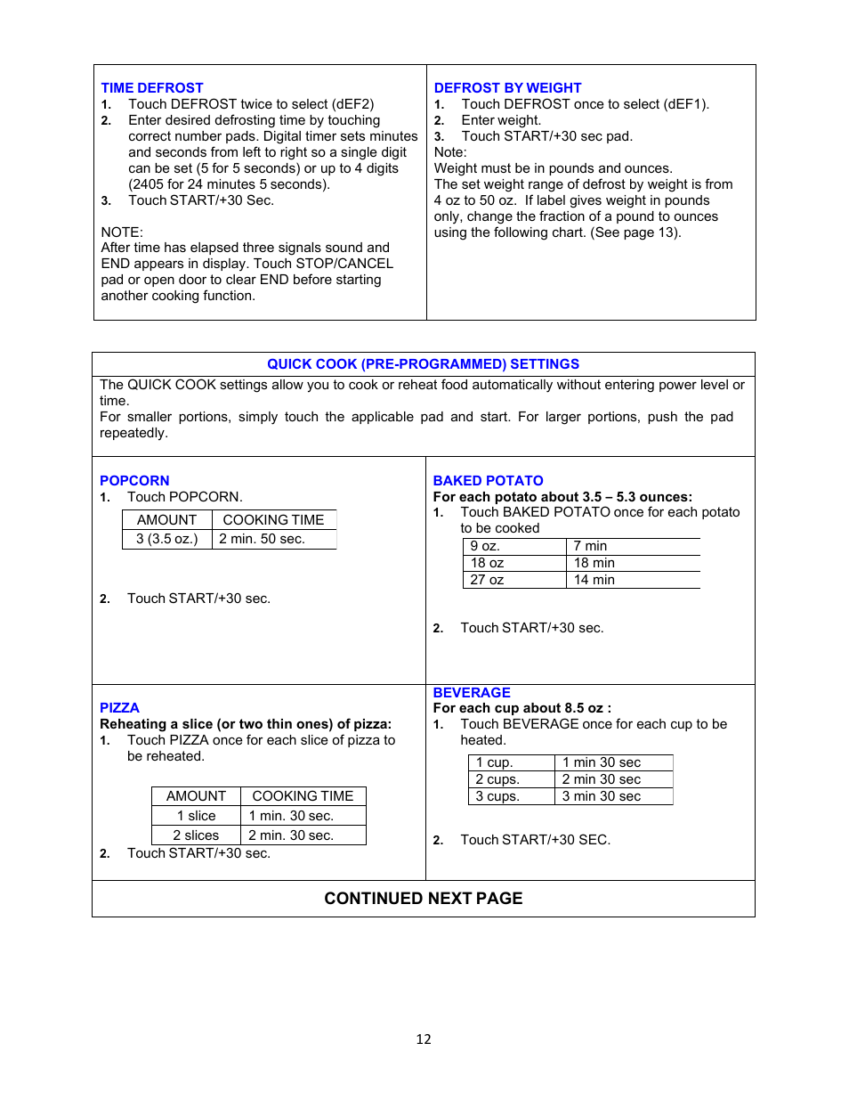 Avanti 18 Inch Countertop Microwave Oven Instruction Guide User Manual | Page 12 / 48