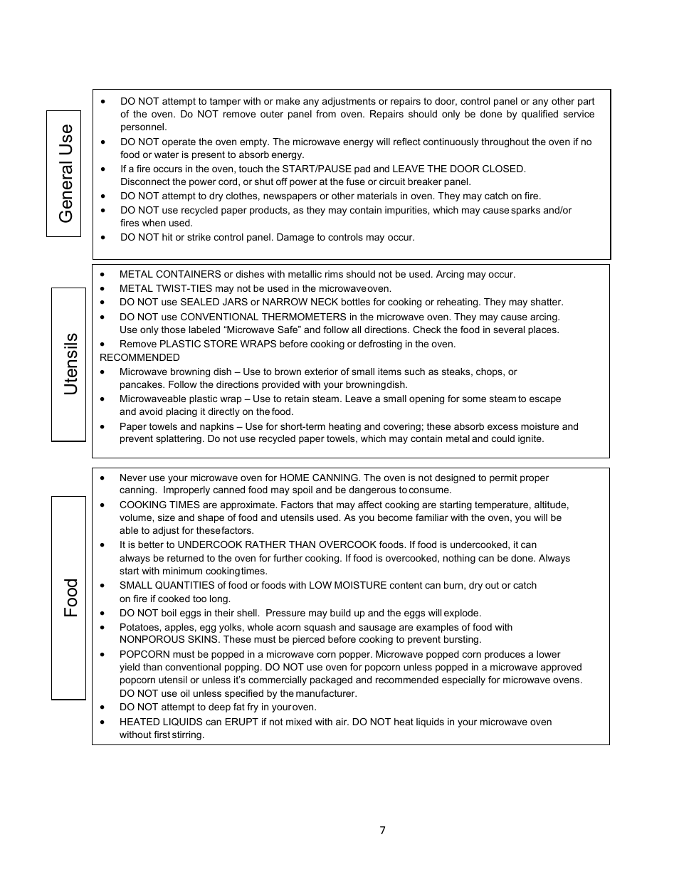 Gener al u se utens ils food | Avanti 18 Inch Countertop Microwave Oven Instruction Guide User Manual | Page 7 / 48