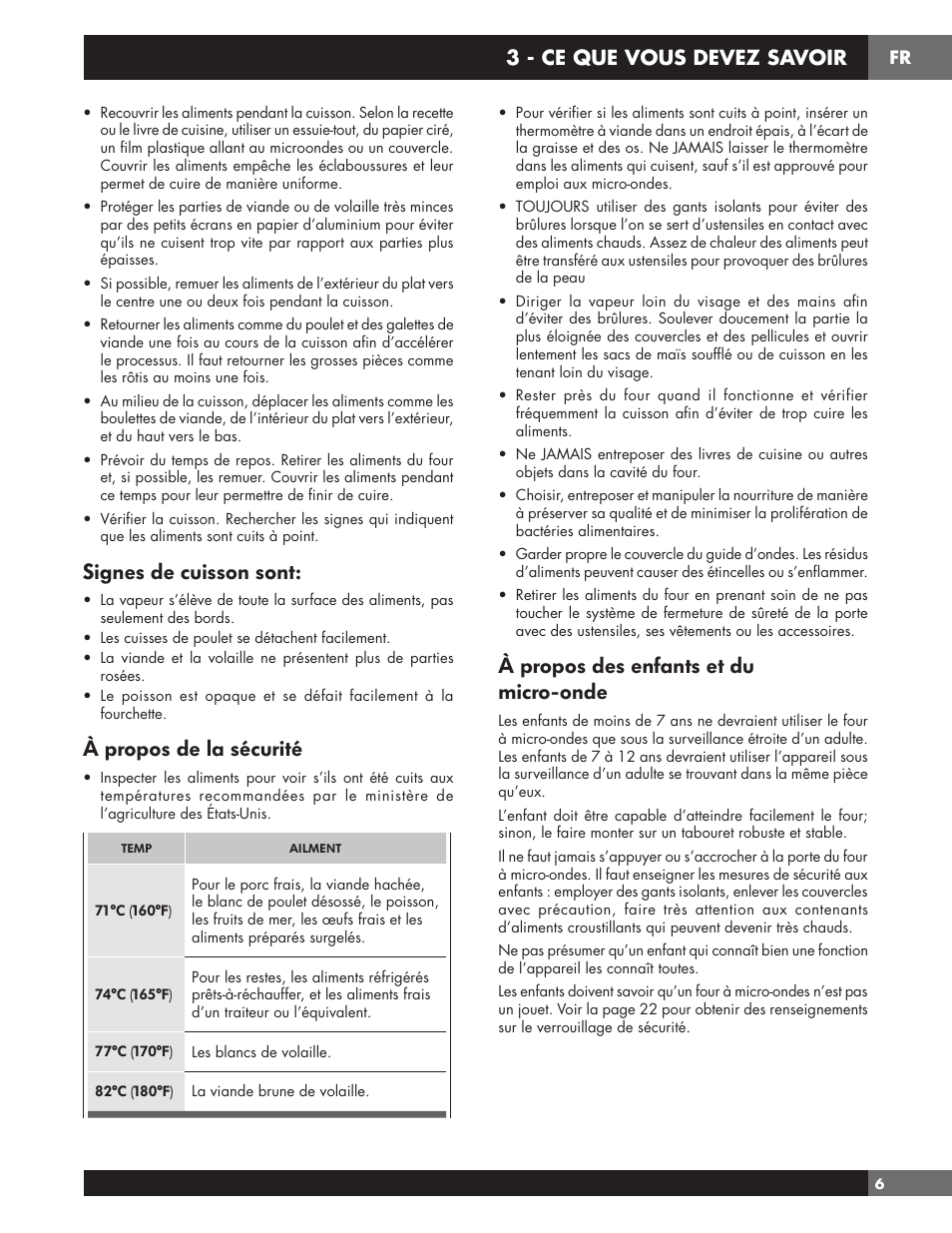 Signes de cuisson sont, À propos de la sécurité, À propos des enfants et du micro-onde | 3 - ce que vous devez savoir | Fulgor Milano 24 Inch Countertop Microwave Oven Use and Care Manual User Manual | Page 33 / 56