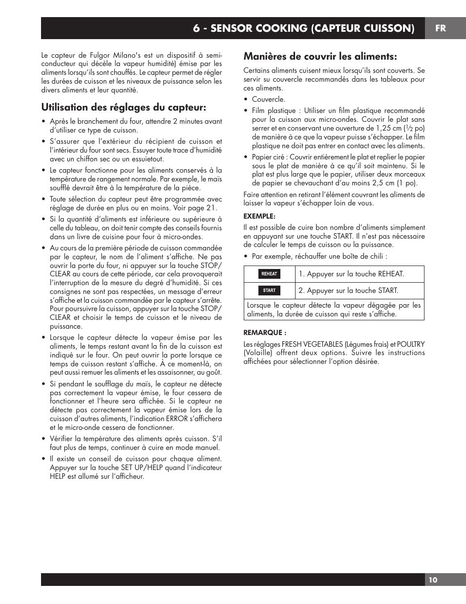Utilisation des réglages du capteur, Manières de couvrir les aliments | Fulgor Milano 24 Inch Countertop Microwave Oven Use and Care Manual User Manual | Page 37 / 56