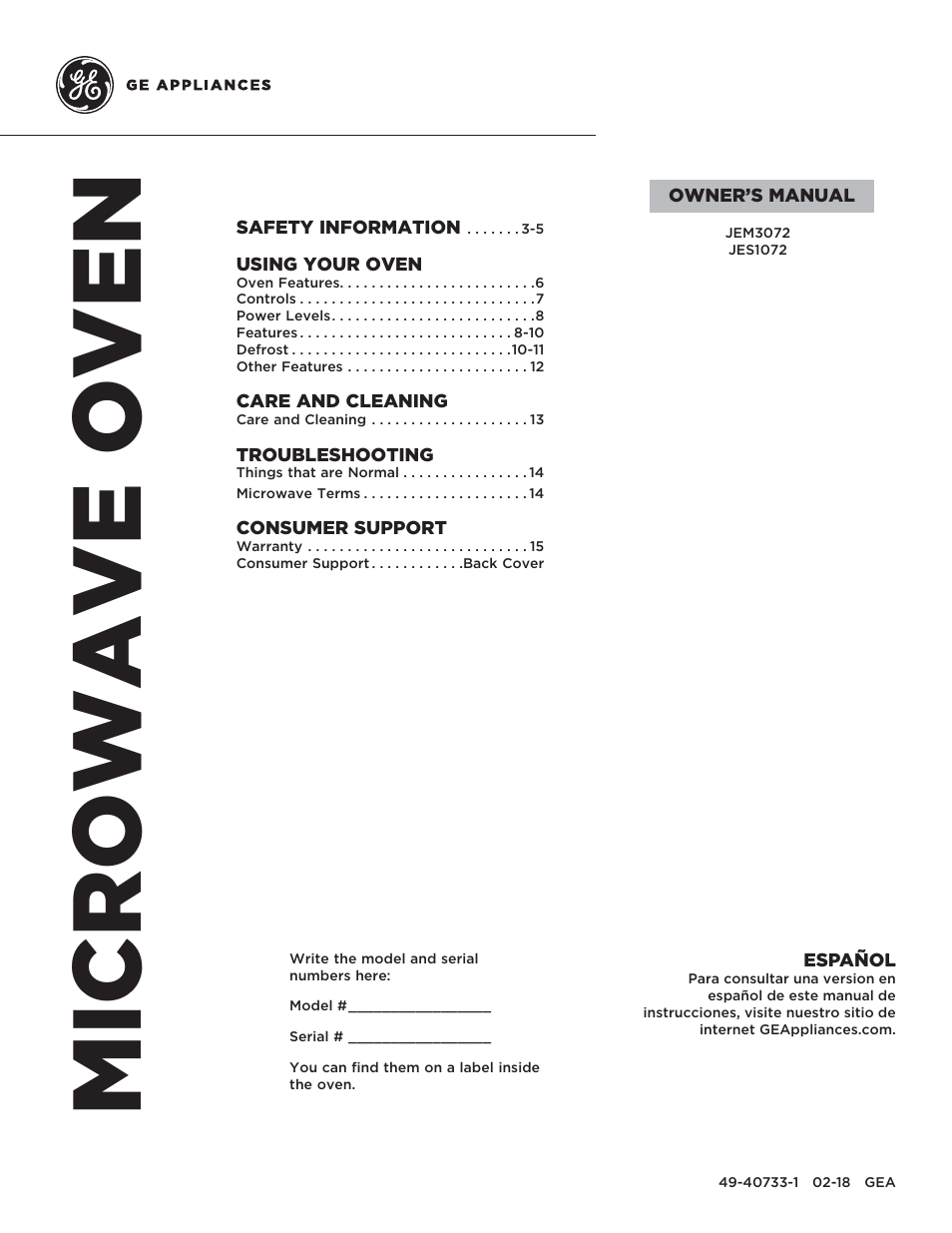 GE 0.7 cu. ft. Countertop Microwave Oven Owner Manual User Manual | 32 pages