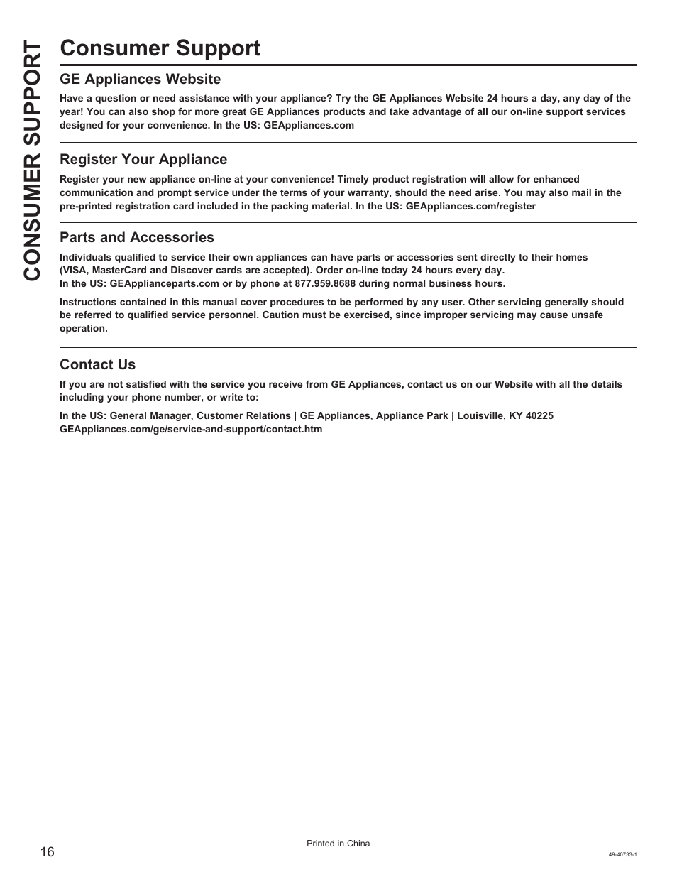 Consumer support consumer support | GE 0.7 cu. ft. Countertop Microwave Oven Owner Manual User Manual | Page 16 / 32