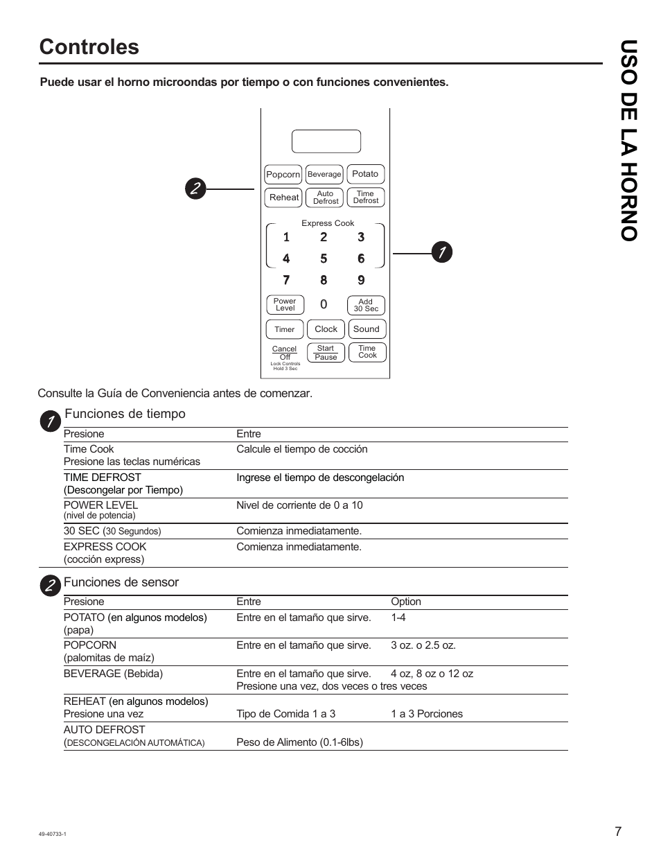 Controles uso de la horno | GE 0.7 cu. ft. Countertop Microwave Oven Owner Manual User Manual | Page 23 / 32