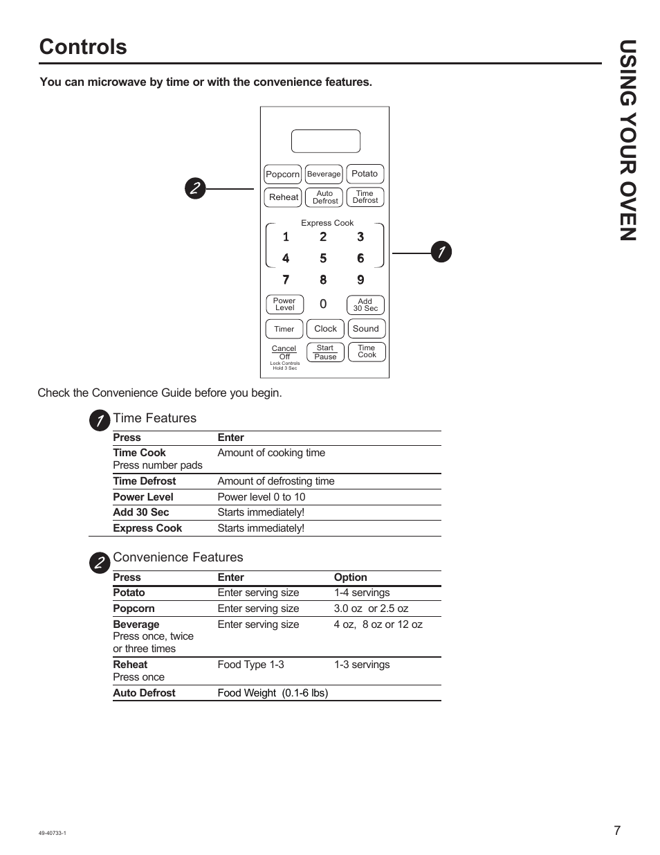 Controls using your oven | GE 0.7 cu. ft. Countertop Microwave Oven Owner Manual User Manual | Page 7 / 32
