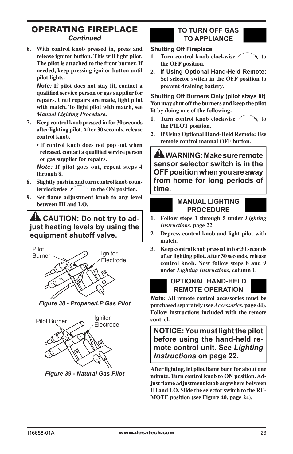 Operating fireplace | Desa CDCFNRA User Manual | Page 23 / 40
