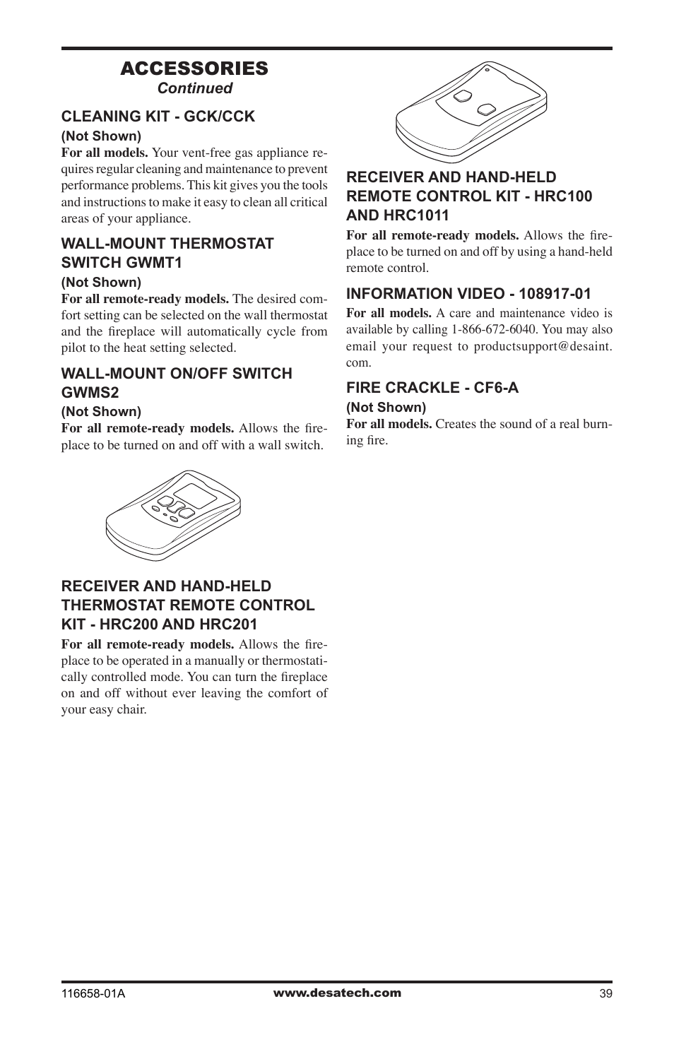 Accessories | Desa CDCFNRA User Manual | Page 39 / 40