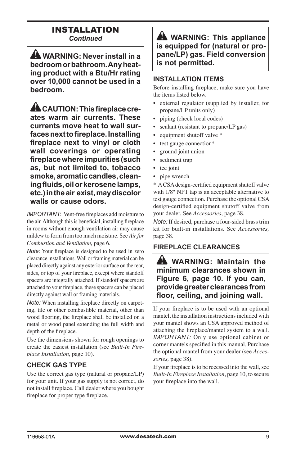 Installation | Desa CDCFNRA User Manual | Page 9 / 40