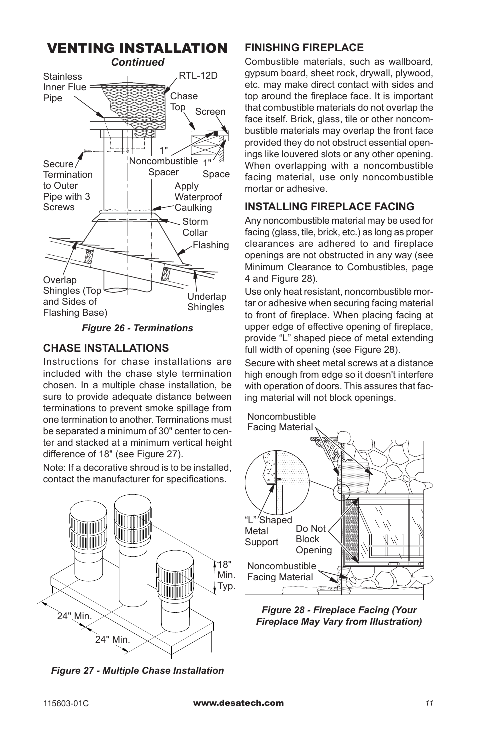 Venting installation | Desa (V)3612ST User Manual | Page 11 / 16