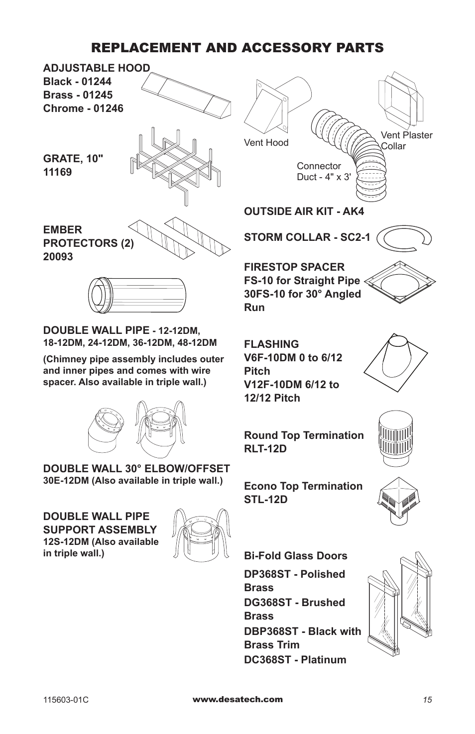 Replacement and accessory parts | Desa (V)3612ST User Manual | Page 15 / 16