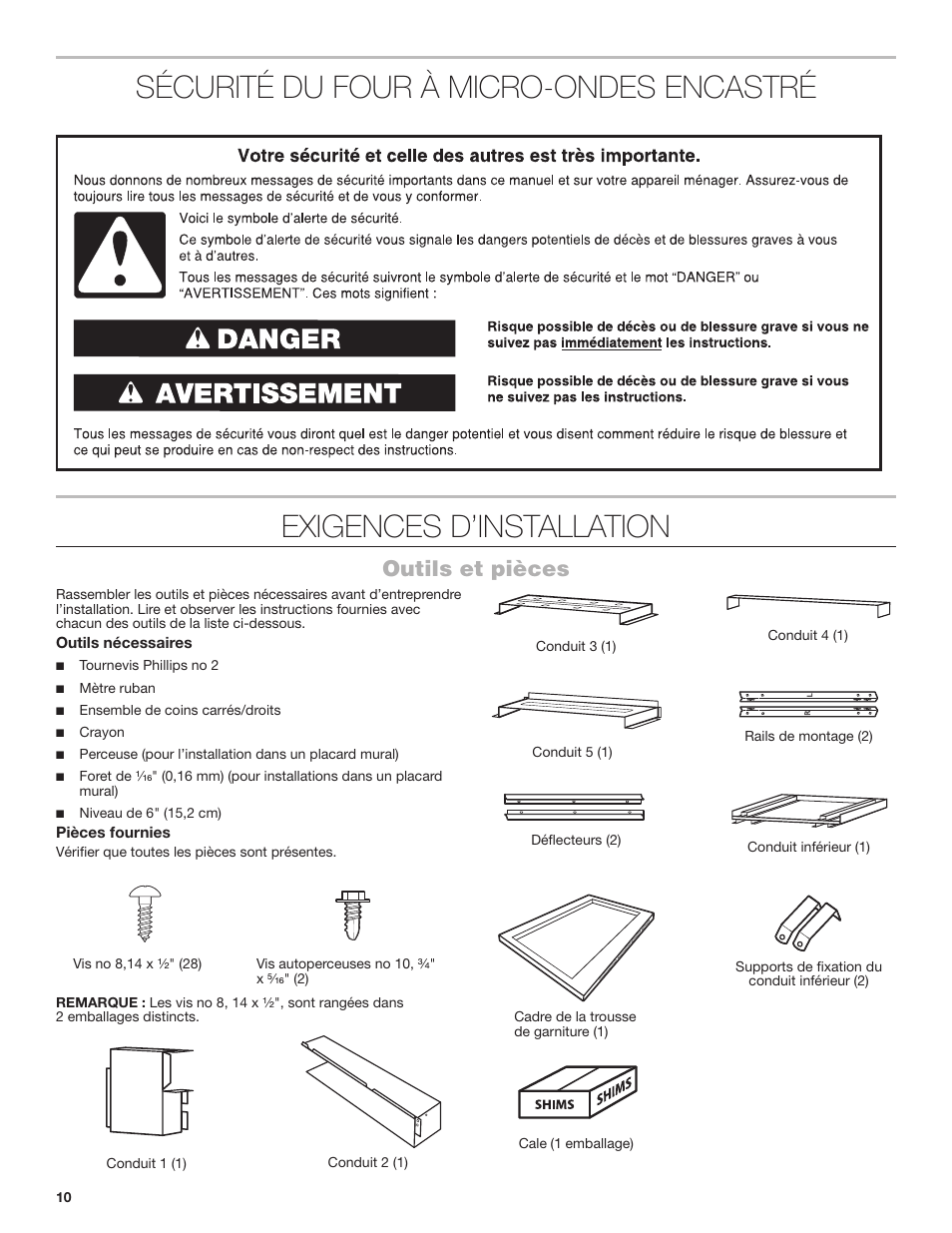 Outils et pièces | JennAir Stainless Steel Series 25 Inch Countertop Convection Microwave Oven Flush Installation Sheet User Manual | Page 10 / 20